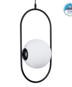 GloboStar® HAMBURG 00591 Μοντέρνο Κρεμαστό Φωτιστικό Οροφής Μονόφωτο 1 x E27 Μαύρο Μεταλλικό Γυάλινο Μπάλα Μ25 x Π20 x Υ50cm