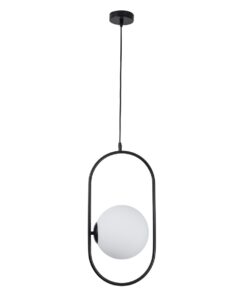 GloboStar® HAMBURG 00591 Μοντέρνο Κρεμαστό Φωτιστικό Οροφής Μονόφωτο 1 x E27 Μαύρο Μεταλλικό Γυάλινο Μπάλα Μ25 x Π20 x Υ50cm