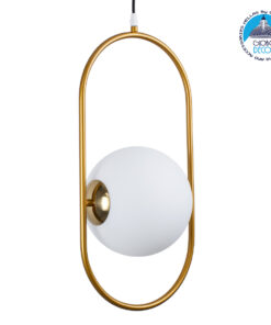 GloboStar® HAMBURG 00592 Μοντέρνο Κρεμαστό Φωτιστικό Οροφής Μονόφωτο 1 x G9 Χρυσό Μεταλλικό Γυάλινο Μπάλα Μ25 x Π20 x Υ50cm