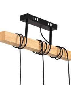 GloboStar® JOLLY 00605 Vintage Κρεμαστό Φωτιστικό Οροφής Τρίφωτο 3 x E27 Μαύρο Μεταλλικό Ξύλινο Ράγα Μ55 x Π6 x Υ30cm έως Y115cm max