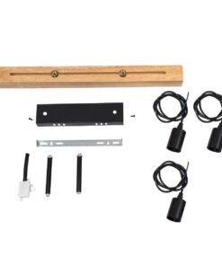 GloboStar® JOLLY 00605 Vintage Κρεμαστό Φωτιστικό Οροφής Τρίφωτο 3 x E27 Μαύρο Μεταλλικό Ξύλινο Ράγα Μ55 x Π6 x Υ30cm έως Y115cm max