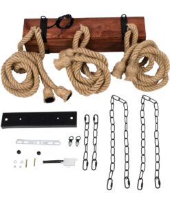 GloboStar® VIKING 00606 Vintage Κρεμαστό Φωτιστικό Οροφής Πολύφωτο 6 x E27 Σκούρο Καφέ Μεταλλικό Ξύλινο Ράγα Μ53 x Π11 x Υ96cm έως Y220cm max