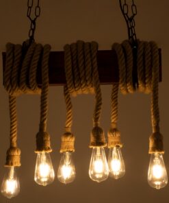 GloboStar® VIKING 00606 Vintage Κρεμαστό Φωτιστικό Οροφής Πολύφωτο 6 x E27 Σκούρο Καφέ Μεταλλικό Ξύλινο Ράγα Μ53 x Π11 x Υ96cm έως Y220cm max