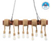 GloboStar® VIKING 00607 Vintage Κρεμαστό Φωτιστικό Οροφής Πολύφωτο 10 x E27 Σκούρο Καφέ Μεταλλικό Ξύλινο Ράγα Μ108 x Π11 x Υ96cm έως Y220cm max