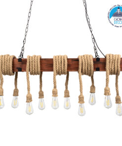 GloboStar® VIKING 00607 Vintage Κρεμαστό Φωτιστικό Οροφής Πολύφωτο 10 x E27 Σκούρο Καφέ Μεταλλικό Ξύλινο Ράγα Μ108 x Π11 x Υ96cm έως Y220cm max