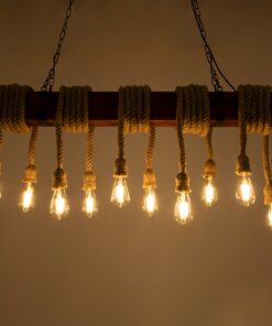 GloboStar® VIKING 00607 Vintage Κρεμαστό Φωτιστικό Οροφής Πολύφωτο 10 x E27 Σκούρο Καφέ Μεταλλικό Ξύλινο Ράγα Μ108 x Π11 x Υ96cm έως Y220cm max