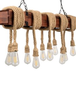 GloboStar® VIKING 00607 Vintage Κρεμαστό Φωτιστικό Οροφής Πολύφωτο 10 x E27 Σκούρο Καφέ Μεταλλικό Ξύλινο Ράγα Μ108 x Π11 x Υ96cm έως Y220cm max