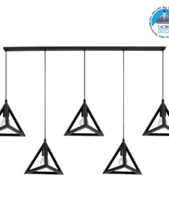 GloboStar® TRIANGLE 00608 Μοντέρνο Κρεμαστό Φωτιστικό Οροφής Πολύφωτο 5 x E27 Μαύρο Μεταλλικό Πλέγμα Μ170 x Π22 x Y130cm