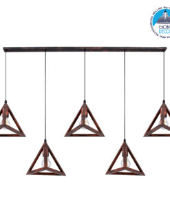 GloboStar® TRIANGLE 00609 Μοντέρνο Κρεμαστό Φωτιστικό Οροφής Πολύφωτο 5 x E27 Χάλκινο Μεταλλικό Πλέγμα Μ170 x Π22 x Y130cm