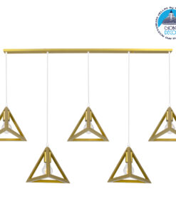 GloboStar® TRIANGLE 00610 Μοντέρνο Κρεμαστό Φωτιστικό Οροφής Πολύφωτο 5 x E27 Χρυσό Μεταλλικό Πλέγμα Μ170 x Π22 x Y130cm