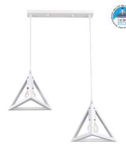 GloboStar® TRIANGLE 00612 Μοντέρνο Κρεμαστό Φωτιστικό Οροφής Δίφωτο 2 x E27 Λευκό Μεταλλικό Πλέγμα Μ60 x Π22 x Y130cm