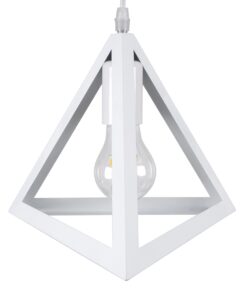 GloboStar® TRIANGLE 00612 Μοντέρνο Κρεμαστό Φωτιστικό Οροφής Δίφωτο 2 x E27 Λευκό Μεταλλικό Πλέγμα Μ60 x Π22 x Y130cm