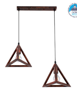 GloboStar® TRIANGLE 00613 Μοντέρνο Κρεμαστό Φωτιστικό Οροφής Δίφωτο 2 x E27 Χάλκινο Μεταλλικό Πλέγμα Μ60 x Π22 x Y130cm