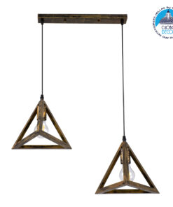 GloboStar® TRIANGLE 00614 Μοντέρνο Κρεμαστό Φωτιστικό Οροφής Δίφωτο 2 x E27 Μπρούτζινο Μεταλλικό Πλέγμα Μ60 x Π22 x Y130cm