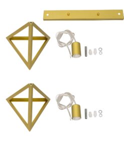 GloboStar® TRIANGLE 00615 Μοντέρνο Κρεμαστό Φωτιστικό Οροφής Δίφωτο 2 x E27 Χρυσό Μεταλλικό Πλέγμα Μ60 x Π22 x Y130cm