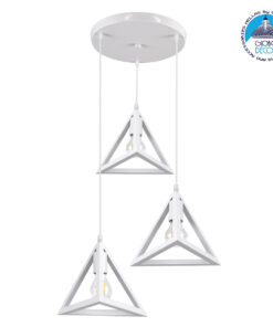 GloboStar® TRIANGLE 00617 Μοντέρνο Κρεμαστό Φωτιστικό Οροφής Τρίφωτο 3 x E27 Λευκό Μεταλλικό Πλέγμα Φ49 x Y130cm