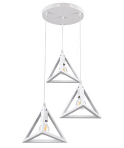 GloboStar® TRIANGLE 00617 Μοντέρνο Κρεμαστό Φωτιστικό Οροφής Τρίφωτο 3 x E27 Λευκό Μεταλλικό Πλέγμα Φ49 x Y130cm