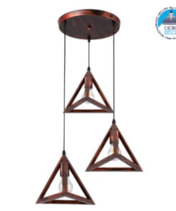 GloboStar® TRIANGLE 00618 Μοντέρνο Κρεμαστό Φωτιστικό Οροφής Τρίφωτο 3 x E27 Χάλκινο Μεταλλικό Πλέγμα Φ49 x Y130cm
