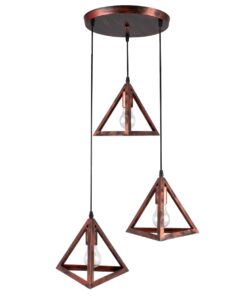 GloboStar® TRIANGLE 00618 Μοντέρνο Κρεμαστό Φωτιστικό Οροφής Τρίφωτο 3 x E27 Χάλκινο Μεταλλικό Πλέγμα Φ49 x Y130cm