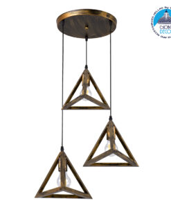 GloboStar® TRIANGLE 00619 Μοντέρνο Κρεμαστό Φωτιστικό Οροφής Τρίφωτο 3 x E27 Μπρούτζινο Μεταλλικό Πλέγμα Φ49 x Y130cm