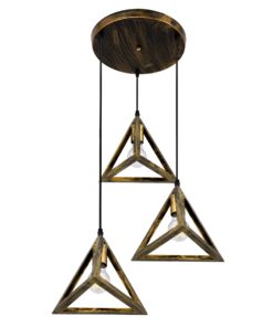 GloboStar® TRIANGLE 00619 Μοντέρνο Κρεμαστό Φωτιστικό Οροφής Τρίφωτο 3 x E27 Μπρούτζινο Μεταλλικό Πλέγμα Φ49 x Y130cm