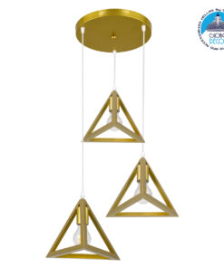 GloboStar® TRIANGLE 00620 Μοντέρνο Κρεμαστό Φωτιστικό Οροφής Τρίφωτο 3 x E27 Χρυσό Μεταλλικό Πλέγμα Φ49 x Y130cm