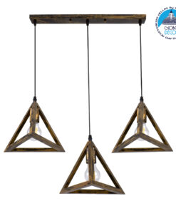 GloboStar® TRIANGLE 00624 Μοντέρνο Κρεμαστό Φωτιστικό Οροφής Τρίφωτο 3 x E27 Μπρούτζινο Μεταλλικό Πλέγμα Μ70 x Π22 x Y130cm