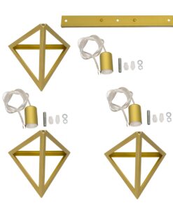 GloboStar® TRIANGLE 00625 Μοντέρνο Κρεμαστό Φωτιστικό Οροφής Τρίφωτο 3 x E27 Χρυσό Μεταλλικό Πλέγμα Μ70 x Π22 x Y130cm