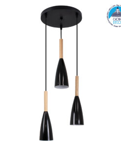 GloboStar® DILLON 00626 Μοντέρνο Κρεμαστό Φωτιστικό Οροφής Τρίφωτο 3 x E27 Μαύρο Μεταλλικό Καμπάνα Φ26 x Υ130cm