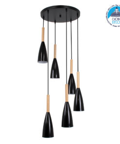 GloboStar® DILLON 00628 Μοντέρνο Κρεμαστό Φωτιστικό Οροφής Πολύφωτο 6 x E27 Μαύρο Μεταλλικό Καμπάνα Φ52 x Υ130cm