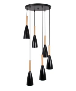 GloboStar® DILLON 00628 Μοντέρνο Κρεμαστό Φωτιστικό Οροφής Πολύφωτο 6 x E27 Μαύρο Μεταλλικό Καμπάνα Φ52 x Υ130cm