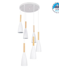 GloboStar® DILLON 00629 Μοντέρνο Κρεμαστό Φωτιστικό Οροφής Πολύφωτο 6 x E27 Λευκό Μεταλλικό Καμπάνα Φ52 x Υ130cm