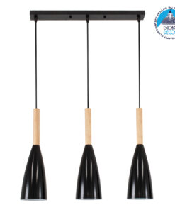 GloboStar® DILLON 00630 Μοντέρνο Κρεμαστό Φωτιστικό Οροφής Τρίφωτο 3 x E27 Μαύρο Μεταλλικό Καμπάνα Μ54 x Π14 x Υ130cm