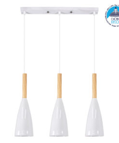 GloboStar® DILLON 00631 Μοντέρνο Κρεμαστό Φωτιστικό Οροφής Τρίφωτο Λευκό Μεταλλικό Πλέγμα Μ54 x Π14 x Υ130cm