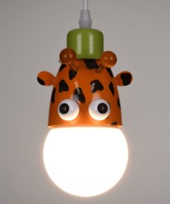 GloboStar® GIRAFFE 00638 Μοντέρνο Κρεμαστό Παιδικό Φωτιστικό Οροφής Μονόφωτο 1 x E27 Λευκό Πράσινο Πορτοκαλί Μαύρο Μεταλλικό Μ12 x Π10.5 x Υ13.5cm