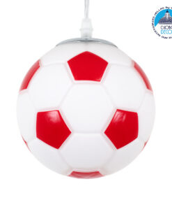 GloboStar® FOOTBALL 00642 Μοντέρνο Κρεμαστό Παιδικό Φωτιστικό Οροφής Μονόφωτο 1 x E27 Κόκκινο Λευκό Γυάλινο Φ15 x Υ18cm