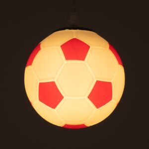 GloboStar® FOOTBALL 00642 Μοντέρνο Κρεμαστό Παιδικό Φωτιστικό Οροφής Μονόφωτο 1 x E27 Κόκκινο Λευκό Γυάλινο Φ15 x Υ18cm