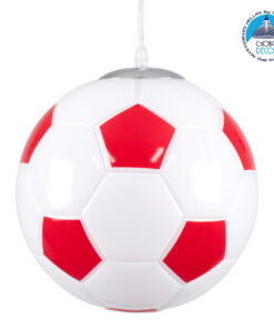 GloboStar® FOOTBALL 00646 Μοντέρνο Κρεμαστό Παιδικό Φωτιστικό Οροφής Μονόφωτο 1 x E27 Κόκκινο Λευκό Γυάλινο Φ25 x Υ25cm