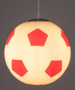 GloboStar® FOOTBALL 00646 Μοντέρνο Κρεμαστό Παιδικό Φωτιστικό Οροφής Μονόφωτο 1 x E27 Κόκκινο Λευκό Γυάλινο Φ25 x Υ25cm