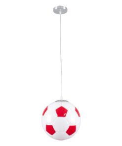 GloboStar® FOOTBALL 00646 Μοντέρνο Κρεμαστό Παιδικό Φωτιστικό Οροφής Μονόφωτο 1 x E27 Κόκκινο Λευκό Γυάλινο Φ25 x Υ25cm