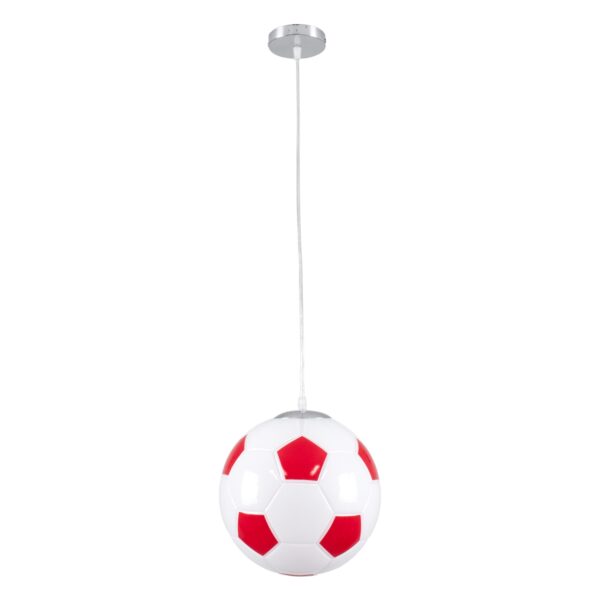 GloboStar® FOOTBALL 00646 Μοντέρνο Κρεμαστό Παιδικό Φωτιστικό Οροφής Μονόφωτο 1 x E27 Κόκκινο Λευκό Γυάλινο Φ25 x Υ25cm