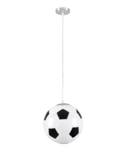 GloboStar® FOOTBALL 00647 Μοντέρνο Κρεμαστό Παιδικό Φωτιστικό Οροφής Μονόφωτο 1 x E27 Μαύρο Λευκό Γυάλινο Φ25 x Υ25cm