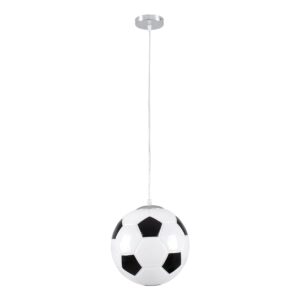 GloboStar® FOOTBALL 00647 Μοντέρνο Κρεμαστό Παιδικό Φωτιστικό Οροφής Μονόφωτο 1 x E27 Μαύρο Λευκό Γυάλινο Φ25 x Υ25cm