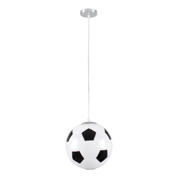 GloboStar® FOOTBALL 00647 Μοντέρνο Κρεμαστό Παιδικό Φωτιστικό Οροφής Μονόφωτο 1 x E27 Μαύρο Λευκό Γυάλινο Φ25 x Υ25cm