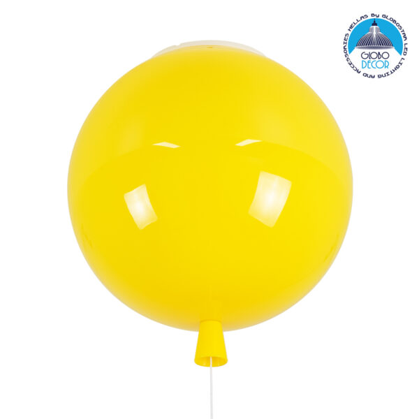 GloboStar® BALLOON 00651 Μοντέρνο Παιδικό Φωτιστικό Οροφής Μονόφωτο Κίτρινο Πλαστικό Μπάλα Φ30 x Υ33cm