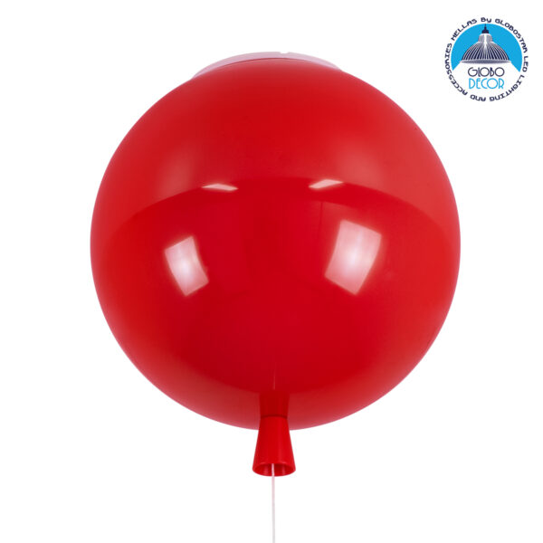 GloboStar® BALLOON 00652 Μοντέρνο Παιδικό Φωτιστικό Οροφής Μονόφωτο Κόκκινο Πλαστικό Μπάλα Φ30 x Υ33cm