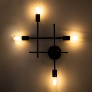 GloboStar® PIPING 00661 Vintage Industrial Επιτοίχιο Φωτιστικό Πολύφωτο Μαύρο Μεταλλικό Πλέγμα Μ40.5 x Π9.5 x Υ52cm