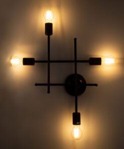 GloboStar® PIPING 00662 Vintage Industrial Επιτοίχιο Φωτιστικό Πολύφωτο Σκούρο Καφέ- Χάλκινο Μεταλλικό Πλέγμα Μ40 x Π9 x Υ52cm