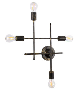 GloboStar® PIPING 00663 Vintage Επιτοίχιο Φωτιστικό Πολύφωτο 4xE27 AC220-240V IP20 – Μ40 x Π9 x Υ52cm – Μπρούτζινο Μεταλλικό Πλέγμα