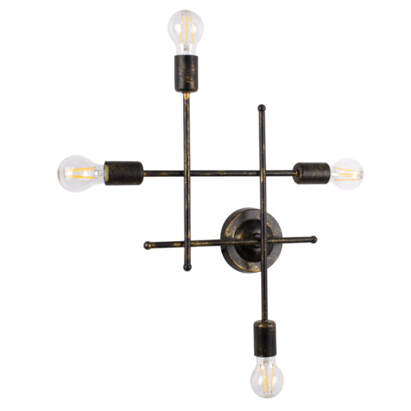 GloboStar® PIPING 00663 Vintage Επιτοίχιο Φωτιστικό Πολύφωτο 4xE27 AC220-240V IP20 – Μ40 x Π9 x Υ52cm – Μπρούτζινο Μεταλλικό Πλέγμα